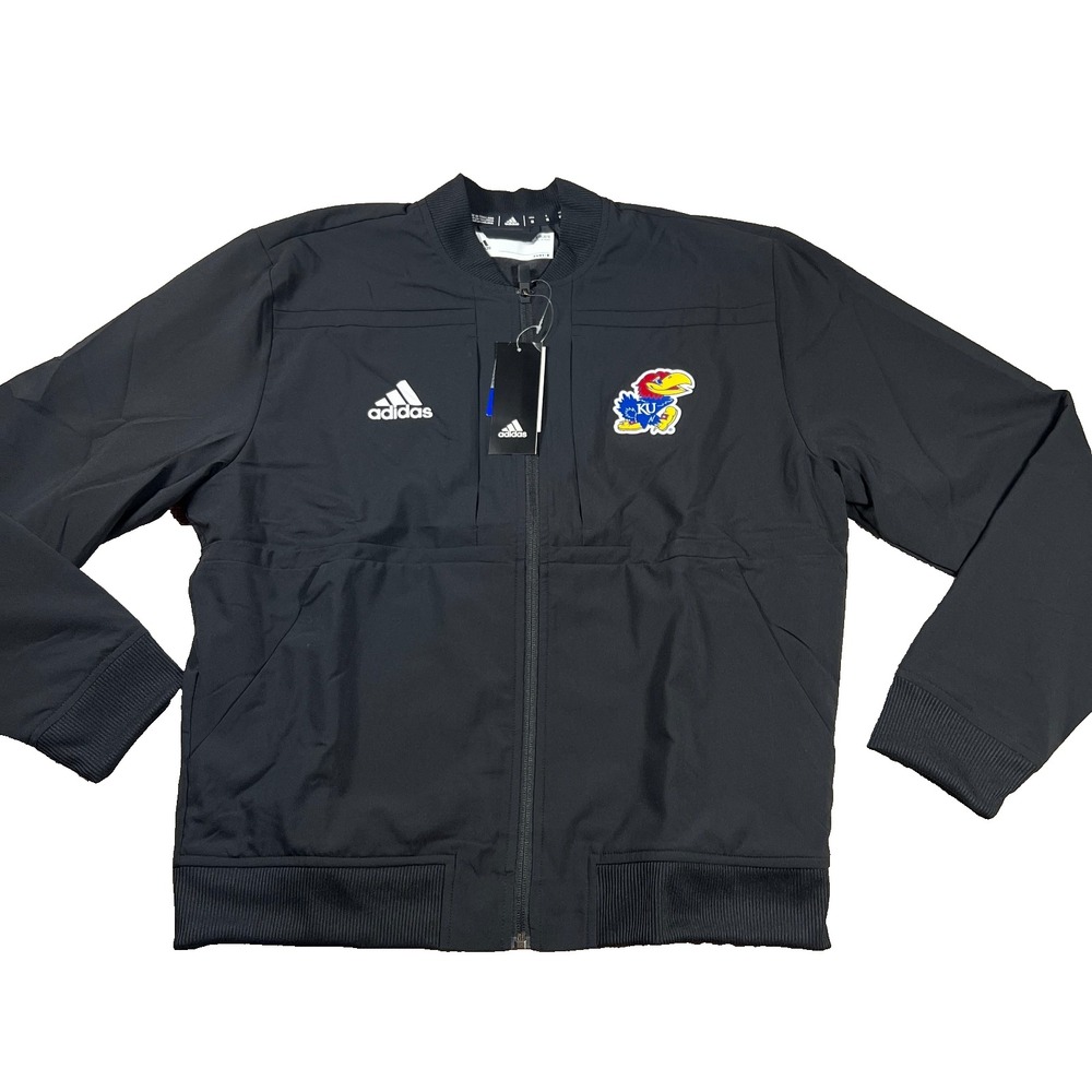Adidas Mens Medium Black Kansas‎ Jayhawks Full Zip NCAA Bomber Jacket NWT